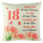Lvjkes 18. yaş günü için hediye, yastık kılıfı 45 x 45 cm, baskılı dekoratif yastık, hoş dokunma hissi, solmaz, 18 yaşındaki kız çocukları