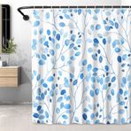 LXBNI Banyo için Mavi Duş Perdeleri, Suluboya Yaprak Yıkanabilir Çiçekli Duş Perdesi, Banyo Dekoru Polyester Kancalı Su Geçirmez Perde, 182 x 182 cm