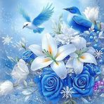 LXTONG Yetişkinler için Çiçek Kuş Elmas Boyama Kiti, Tam Yuvarlak Elmas Sanat Mücevher Mavi Gül Yeni Başlayanlar için, Lily Snow Birds Ev Dekoru için Rakamlarla Elmas Boyama (40 X 40 cm)