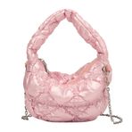 LYEAA Bayan dolgulu el çantası, parlak kumaş, kapitone hobo cepler, moda omuz çantası, yumuşak askılı çanta el çantası, Pembe.
