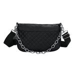 LYEAA Eşkenar Dörtgen Örgü Omuz Çantası Nakışlı Zincir Kadın Çapraz Çanta Küçük Cüzdan Moda PU Deri Seyahat için, siyah, 27CM*24CM*1CM