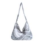 LYEAA Etnik Tarzı Omuz Çantası Slouchy Hobo Çanta Büyük Kapasiteli Plaj Çantası Retro Alışveriş Çantası Kadınlar için İş Alışveriş Seyahat, beyaz, 200*100*50mm/7.87*3.94*1.97inch, Handle 70mm/2.73in