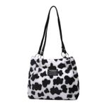 LYEAA Kadın Faux Kürk Çok Yönlü Kabarık Satchel Çanta Zebra/Inek Desen Sevimli Tote Bulanık Hobo Çanta Kız Şık Çanta, stil 2