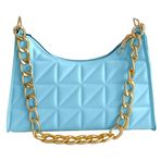 LYEAA Moda kapitone zincir Crossbody çanta kadın omuzdan askili çanta fermuar kapatma deri rahat koltukaltı çanta, mavi (Light Blue)