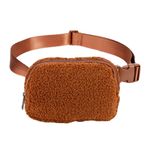 LYEAA Peluş kalça omuz çantaları moda bel askılı çanta rahat Unisex düz renk taşınabilir fermuar çok cepler açık spor için, kahverengi, 21x15x5cm/8.27x5.91x1.97in