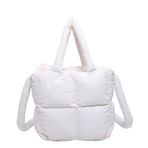LYEAA Puffer Tote Çanta Kapitone Kabarık Yumuşak Yastıklı Satchel Çanta Hafif Yastık Shopper Çanta Kadınlar için İş Seyahat, beyaz, 310.00x100.00x220.00mm/12.2x3.94x8.66inch