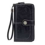 LYEAA RFID Engelleme Cüzdan Büyük Kapasiteli Seyahat Çanta Bileklik ile Hollow Tasarım Telefon Debriyaj Kadınlar için, siyah, 150.00x110.00x50.00mm/5.91x4.33x1.97inch