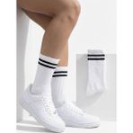 Lykos 2 Çift Beyaz Tenis Çorabı - Çizgili Retro Soket Çorap Seti - Pamuklu Konfor - 36 - 40