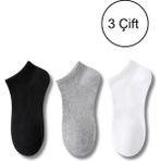 Lykos Kadın Pamuklu Bilek Boy Sneaker Çorap 3'lü Paket Siyah - Gri - Beyaz - 35 - 40