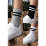 Lykos Unisex 3'lü Paket %90 Pamuklu Çizgili Kolej Çorap Seti - Siyah - Beyaz - Gri - 41 - 45 - Siyah - Gri - Beyaz