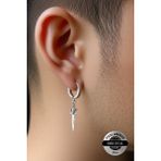 Lynare Sıkıştırmalı Deliksiz Kılıç Model Sallantılı Erkek Kadın Unisex Çelik Gri Küpe Ear Cuff 1 Adet - Gümüş