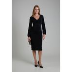 Lynmama MES751 Siyah Gebelik Elbisesi - V Yaka, Draped-Breath Kesim, Uzun Kollu Hamilelik Elbisesi