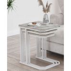 Lyon 3'lü C Zigon Sehpa Beyaz Metal - Beyaz Mermer Tabla - BEYAZ-BEYAZ MERMER