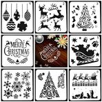 LYPER 8 adet Noel şablonu, Noel ölçeği, şablon seti, tekrar kullanılabilir plastik, el işi, kar tanesi, kendin yap dekorasyon, el işi, çizim, boyama, pencere, cam, ahşap üzerine püskürtme,