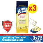 Lysol Antibakteriyel Yüzey Temizleyici Mendil 216 Yaprak (3 x 72) Bakterilerin %99,9'unu Öldürür