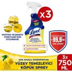 Lysol Çok Amaçlı Dezenfektan Yüzey Temizleyici Köpük Sprey 750 ml x 3 Yağ ve Kirle Etkili
