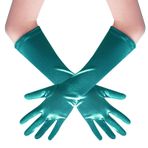 Lystaii Uzun Opera Partisi 20'li Yıllar Saten Eldiven Esnek Dirsek Uzunluğu Düğün 40,5 cm Klasik, Malakit, 15.7 inches / 40cm Elbow Length