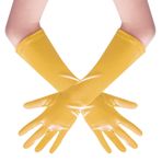 Lystaii Uzun Opera Partisi 20'li Yıllar Saten Eldiven Esnek Dirsek Uzunluğu Düğün 40,5 cm Klasik, Sarı, 15.7 inches / 40cm