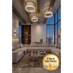 Lytra Lighting Aurea Model 3'lü Gold 3 Renk Modu Ledli Tavana Sıfır Salon Mutfak Çocuk Yatak Odası LED Avize