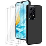 LYZXMY Honor 200 Lite 5G (6,7 inç) için kılıf, siyah cep telefonu kılıfı + 3 adet sertleştirilmiş cam koruyucu folyo, yumuşak silikon TPU koruyucu kılıf, 9H sertlikte HD sertleştirilmiş cam folyo cam