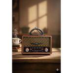 M-156Bt Nostaljik Radyo Görünümlü Bluetooth,Hafıza Kartı,Usb Bellek,Aux Ve Radyo Destekli Hoparlör Gold