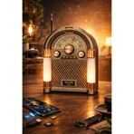 M-68BT Bluetooth Nostaljik Radyo Şarjlı Işıklı Retro Müzik Kutusu FM/AM/SW USB TF Kart