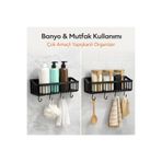 m memita Yapışkanlı Duvar Organizer Raf 2’li Set Banyo Şampuanlık Mutfak Baharatlık Askılı Raf