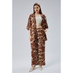 M MOONCOVER Mooncover Kadın Rahat Yazlık Kimono ve Cepli Bol Pantolon İkili Takım – Kahverengi