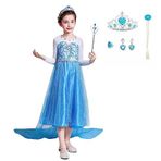 M MUNCASO Elsa Elbise Prenses Kostümü, Kız Prenses Elbisesi, Elsa Taçlı Kostüm, Küpeler, Yüzükler, Baget, Cosplay, Doğum Günü Partisi, Cadılar Bayramı için Buz Kraliçesi Elbisesi