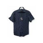 M Slim Fit Kalıp Siyah, Çiçek Desenli Pamuk Kısa Kollu Klasik Erkek Gömlek