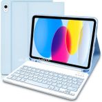 M.TK Moveteck Apple İpad 11.Nesil A16 2025/10. Nesil Uyumlu Tablet Klavyeli Kılıf Kablosuz Bluetooth Özellikli Manyetik Standlı Kapak A3354 A3355 A3356 - İpad 10. Nesil 10.9 2022 - Açık Mavi