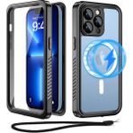 M.TK Moveteck Apple Iphone 13 Pro Kılıf 360 Derece Su Geçirmez Telefon Kılıfı Toz Geçirmez Zırh Tank Kapak Case Military Waterproof Magsafe Destekli Arkası Şeffaf Armour Ip-68 - Siyah