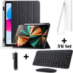 M.TK Moveteck Huawei Matepad 11.5 Inç Papermate 11.5s 2025/2023 Uyumlu Kılıf Trifolding Silikon Kapak + Bluetoothlu Klavye Mause + Android Dokunmatik Kalem 5in1 Set Tablet Klavyeli Kılıf - Air 11.5 2023/2025 - Siyah
