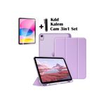 m.tk moveteck iPad 11 (A16) 2025 ile Uyumlu Smart Kılıf, Kalem Bölmeli, Ekran Koruyucu Cam, Kalem Set, Lila