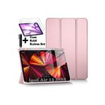 M.TK moveteck İpad Air 13 2024 Uyumlu Kılıf Akıllı Smart Uyku Modlu Kalem Bölmeli Renkli Standlı + Cam + Kalem Set, Rose Gold, Tek Ebat, KalemlikliSmartSET-air13-rosegold