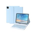 M.TK moveteck İpad Pro 3.4.5.6. Nesil 12.9 inç Uyumlu Klavyeli Kılıf Kalem Bölmeli Bluetooth Kablosuz Klavye 2022, Açık Mavi, Tek Ebat, klavyelikılıf-12.9-mavi