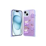 M.TK moveteck İphone 13 Ve 14 Kılıf Emoji Ayıcık Desenli Kabartmalı Karakterli Figürlü Parlak Coffe Şeker Silikon, Mor Ayıcık, Tek Ebat, cevze-13-14-morayıcık
