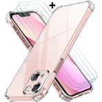 M.tk moveteck Iphone 14 Plus Kılıf Köşe Korumalı Darbeye Dayanıklı Antişok Şeffaf Silikon Kapak + 9h Ekran Koruyucu Cam 2in1 Set