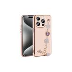 M.TK moveteck İphone 15 Pro Max Kılıf Kenarları Gold Detaylı Kalp Desenli El Geçmeli Parlak Renkli Yumuşak Silikon, Pembe, Tek Ebat, taka-15promax-pembe1