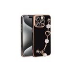 M.TK moveteck İphone 15 Pro Max Kılıf Kenarları Gold Detaylı Kalp Desenli El Geçmeli Parlak Renkli Yumuşak Silikon, Siyah, Tek Ebat, taka-15promax-siyah1