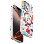 m.tk moveteck iPhone 16 Pro ile Uyumlu Kılıf, Çiçek Desenli, Kabartmalı, Yumuşak Kadife, Magsafe Metal Çerceve, Beyaz