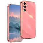 M.TK moveteck Samsung Galaxy A25 Kılıf Kamera Korumalı Parlak Gold Kenarlı Altın Detaylı Yumuşak Silikon Kapak, Kırmızı, Tek Ebat, volet-a25-red