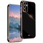 M.TK moveteck Samsung Galaxy A25 Kılıf Kamera Korumalı Parlak Gold Kenarlı Altın Detaylı Yumuşak Silikon Kapak, Siyah, Tek Ebat, volet-a25-siyah