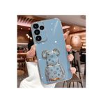 M.TK moveteck Samsung Galaxy A25 Kılıf Sevimli Baby Şirin Ayıcık Standlı Parlak Altın Gold Kenarlı Renkli Şeritli, Mavi, Tek Ebat, ayıcık-a25-mavi