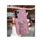 M.TK moveteck Samsung Galaxy A25 Kılıf Sevimli Baby Şirin Ayıcık Standlı Parlak Altın Gold Kenarlı Renkli Şeritli, Mor, Tek Ebat, ayıcık-a25-mor