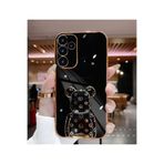 M.TK moveteck Samsung Galaxy A25 Kılıf Sevimli Baby Şirin Ayıcık Standlı Parlak Altın Gold Kenarlı Renkli Şeritli, Siyah, Tek Ebat, ayıcık-a25-siyah