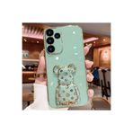 M.TK moveteck Samsung Galaxy A25 Kılıf Sevimli Baby Şirin Ayıcık Standlı Parlak Altın Gold Kenarlı Renkli Şeritli, Yeşil, Tek Ebat, ayıcık-a25-yeşil