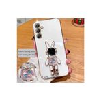 M.TK moveteck Samsung Galaxy A25 Kılıf Sevimli Boncuklu Ayıcık Baby Standlı Parlak Gold Kenarlı Altın işlemeli, Beyaz, Tek Ebat, boncuk-a25-beyaz