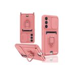 m.tk moveteck Samsung Galaxy A26 ile Uyumlu Kılıf, Kamera Korumalı, Sürgülü Pencere, Yüzüklü Stand, Kartvizitli, Askılı, Pembe, Silikon