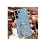 M.TK moveteck Samsung Galaxy A35 Kılıf Sevimli Baby Şirin Ayıcık Standlı Parlak Altın Gold Kenarlı Renkli Şeritli, Mavi, Tek Ebat, ayıcık-a35-mavi